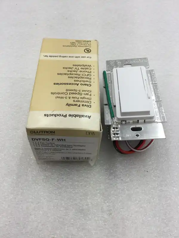 Best Price Lutron DVFSQ-F-WH 3 Speed Fan Control On/Off Toggle Switch with 3 Speed Slide Control 120 VAC 1.5 Amp