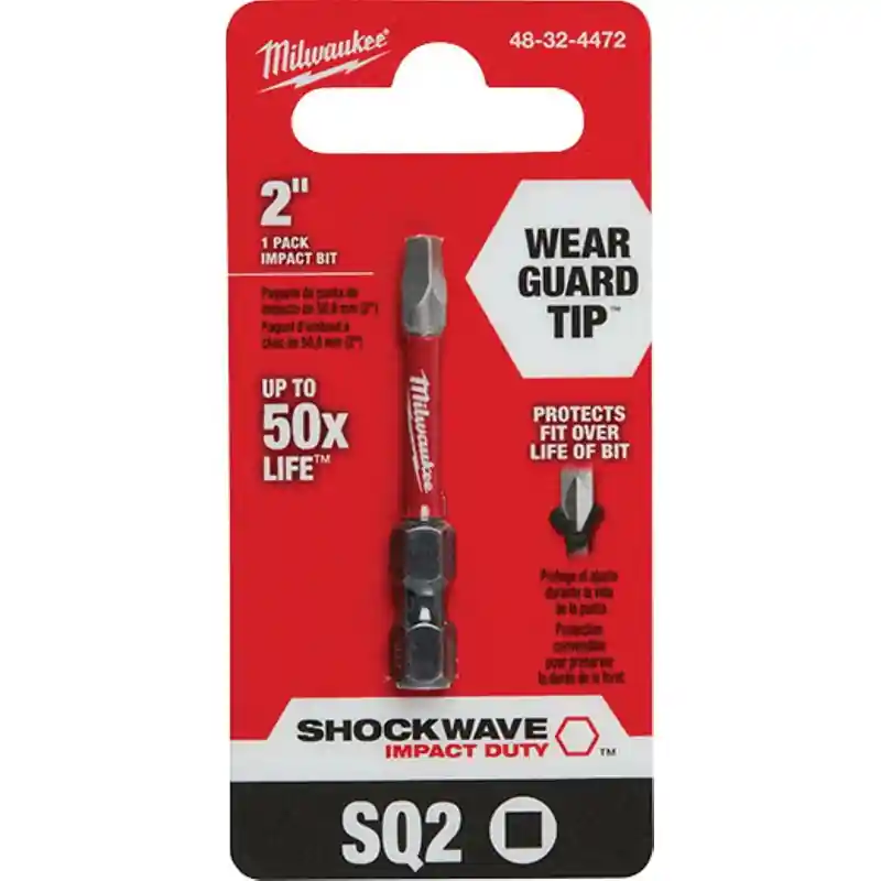 High Quality Milwaukee 48-32-4472 Power Bit, #2 Drive, Square Recess Drive, 1/4 in Shank, Hex Shank, 2 in L, Proprietary Steel, 1/PK