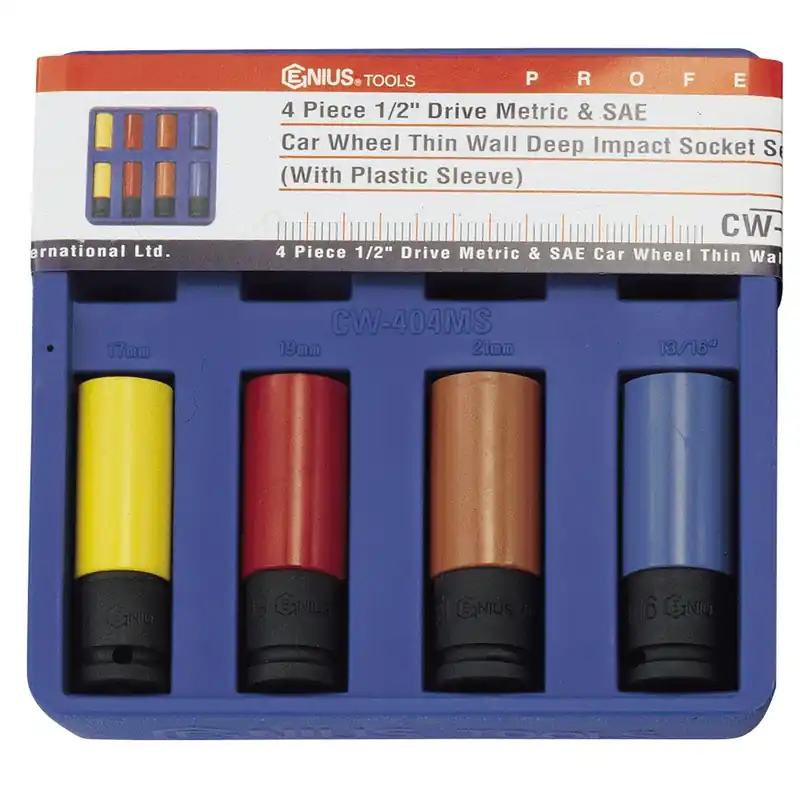 4PC Metric & SAE Car Wheel Deep Impact Socket Set - Genius Tools Brand New
