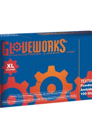 Hot Deal Gloveworks Powder Free Textured Latex Gloves X-Large - Ammex