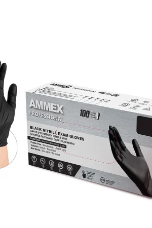 No Minimum Order Ammex | ABNPF46100 | AMMEX Black Nitrile PF Exam Gloves, Large