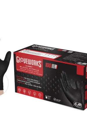 Top Rated Ammex | GWBN44100 | Gloves Gloveworks Heavy Duty Black Nitrile Med