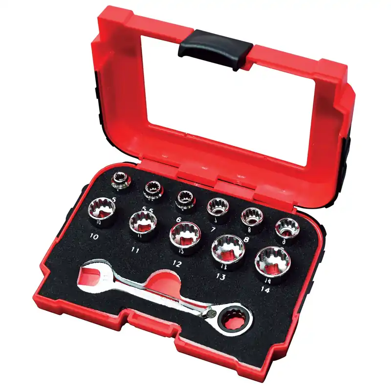 Certified K Tool International | KTI20020 | Multi Plus Close Qtr Spline Socket 1/4" Set 12Pc