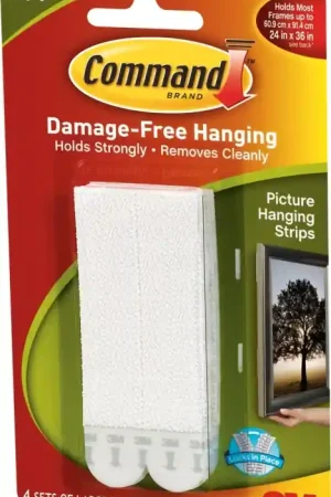 Command 17206 Picture Hanging Strip, 4 lb/set, Foam, White, 3.625 in L x 0.5 in W x 0.1 in D, 4/PK Flash Sale