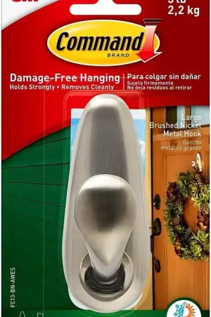 High Quality Command FC13-BN-AWES Large Outdoor Hook, 5 lb, 1-Hook, Metal, Brushed Nickel