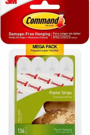 Wholesale Command 17024-136ES Small Poster Strip, 5/8 in W, 1.813 in L, Foam Backing, White, 1 lb